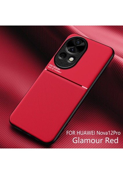 Huawei Nova 12 Pro Kılıfı, Şık Moire Gömülü Demir Plaka Halkasız Braketli Telefon Kılıfı-Kırmızı (Yurt Dışından)