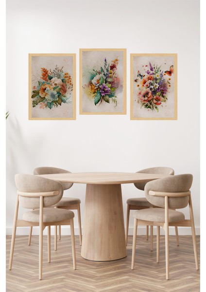🌸 Renkli Çiçek Aranjmanlı 3'lü Tablo Seti – Çerçeve Görünümlü, Modern Duvar Dekoru🌟 CRVS1169 13 x 17 fiyatları