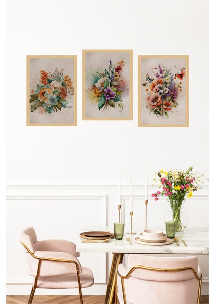 🌸 Renkli Çiçek Aranjmanlı 3'lü Tablo Seti – Çerçeve Görünümlü, Modern Duvar Dekoru🌟 CRVS1169 13 x 17 fırsatları