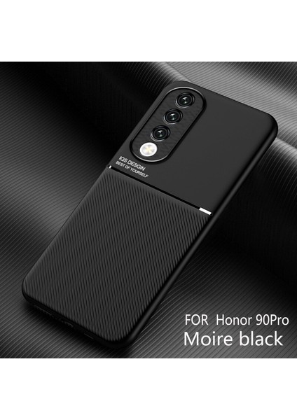 Honor 90 Pro Kılıfı, Şık Moire Gömülü Demir Plaka Halkasız Braketli Telefon Kılıfı-Siyah (Yurt Dışından)