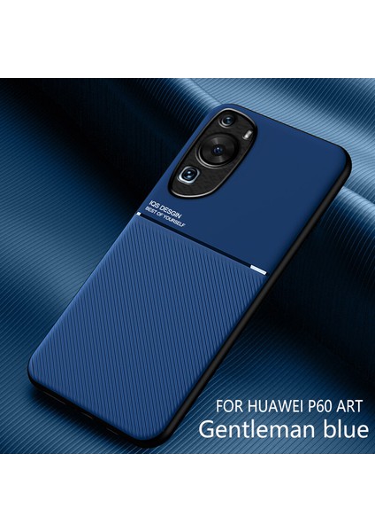Huawei P60 Art Kılıfı, Şık Moire Gömülü Demir Plaka Halkasız Braketli Telefon Kılıfı-Mavi (Yurt Dışından)