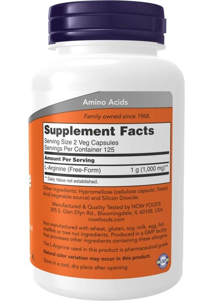 Now L-Arginine 500 Mg 250 Caps fiyatları