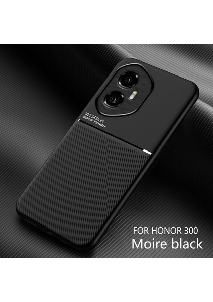 Honor 300 Kılıfı, Şık Moire Gömülü Demir Plaka Halkasız Braketli Telefon Kılıfı-Siyah (Yurt Dışından)