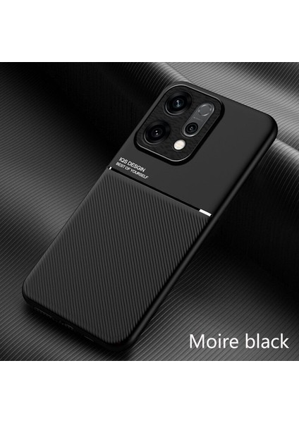 Oppo RENO14 Kılıfı, Şık Moire Gömülü Demir Plaka Halkasız Braketli Telefon Kılıfı-Siyah (Yurt Dışından)