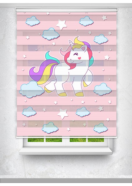 Unicorn Sevimli At Baskılı Çocuk Odası Perdesi Baskılı Zebra Perde - Dijital Baskılı Zebra Stor Perde