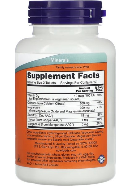 Now Calcium(Kalsiyum) Citrate (Zinc+Copper+Magnesium) 100 Tablets fiyatları