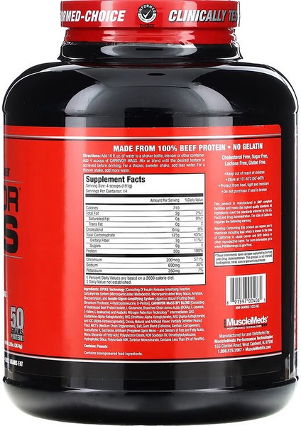 Carnivor Mass Beef Protein Isolate Gainer 2674 gr modelleri