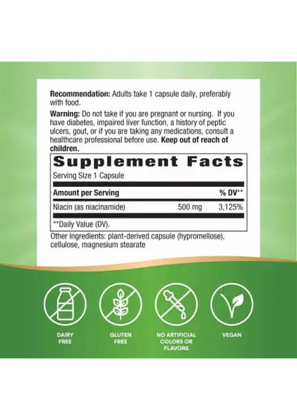 Nature's Way Niacinamide(Niacin) B3 Non-Rhine (Non-Flush) 500 Mg 100 Capsules modelleri
