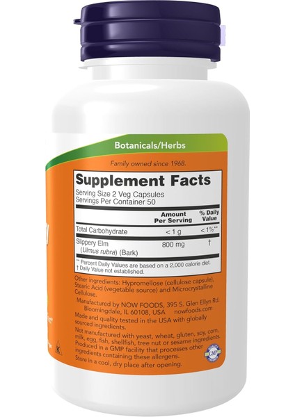 Slippery Elm (Ulmus Rubra) 400 Mg, 100 Veg Caps fiyatları