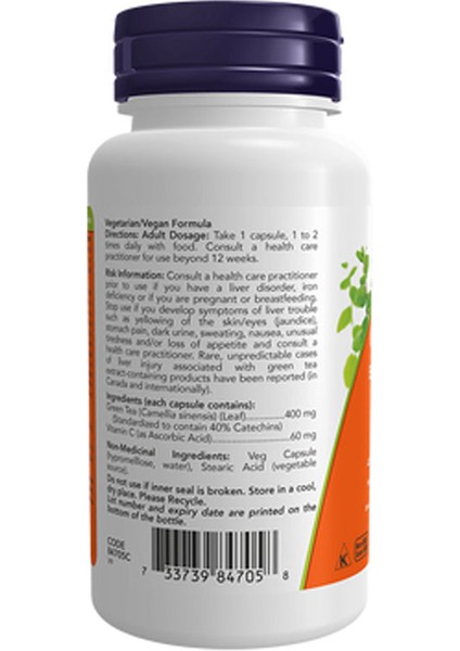 Now Green Tea Extract + C Vitamin (Yeşil Çay EKSTRAKTI)400 Mg 100 Kapsül fiyatları
