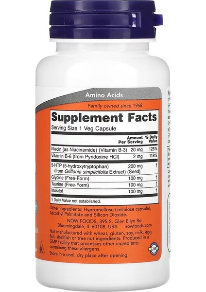 , 5-Htp, Inositol , Glycine , Taurine , Niacin Double Strength, 200 Mg, 60 Veg Capsules fiyatları