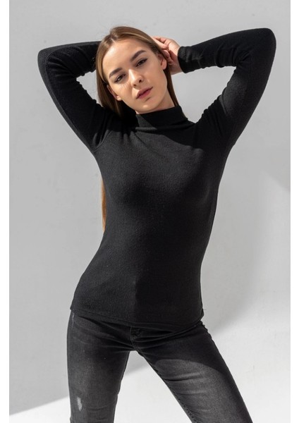 Kadın Pamuklu Balıkçı Yaka Kaşkorse Şardonlu Fitilli Slimfit Kazak Body Standart