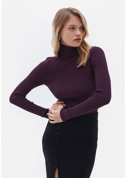 Kadın Pamuklu Balıkçı Yaka Kaşkorse Şardonlu Fitilli Slimfit Kazak Body Standart fırsatları