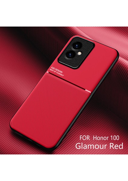 Honor 100 Kılıfı, Şık Moire Gömülü Demir Plaka Halkasız Braketli Telefon Kılıfı-Kırmızı (Yurt Dışından)