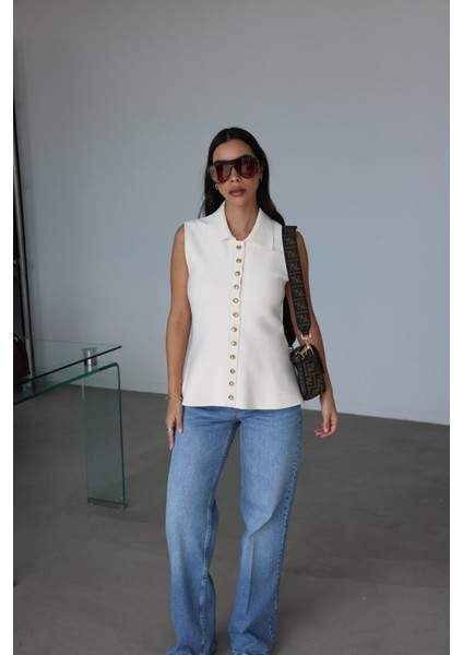 Polo Yaka Gold Düğmeli Yelek fiyatları