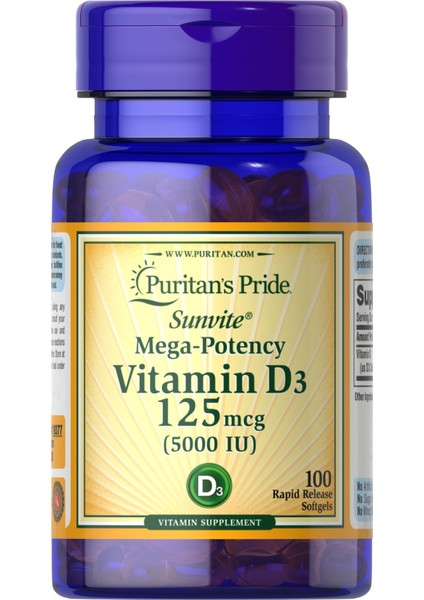Vitamin D3 125 Mcg (5000 Iu), 100 Softgels
