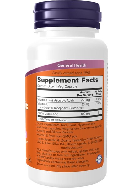 Supplements, Alpha Lipoic Acid 100 Mg With Vitamins C & E, Free Radical Scavenger*, 60 Veg Caps fiyatları