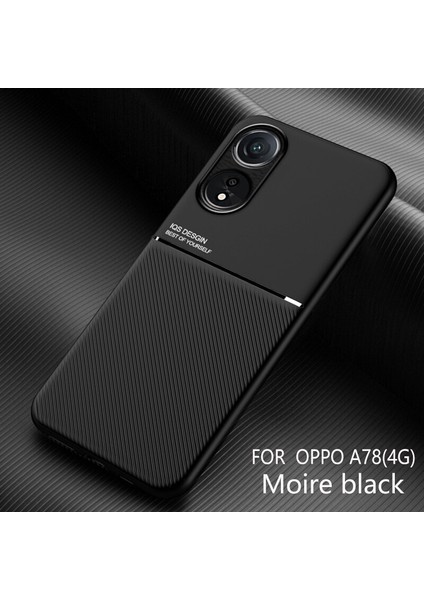 Oppo A78 4g Kılıfı, Şık Moire Gömülü Demir Plaka Halkasız Braketli Telefon Kılıfı-Siyah (Yurt Dışından)