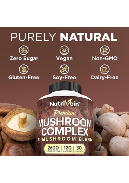 Mushroom Nootropic Complex Lion's Mane Cordyceps Chaga Reishi Turkey Tail Maitake fiyatları