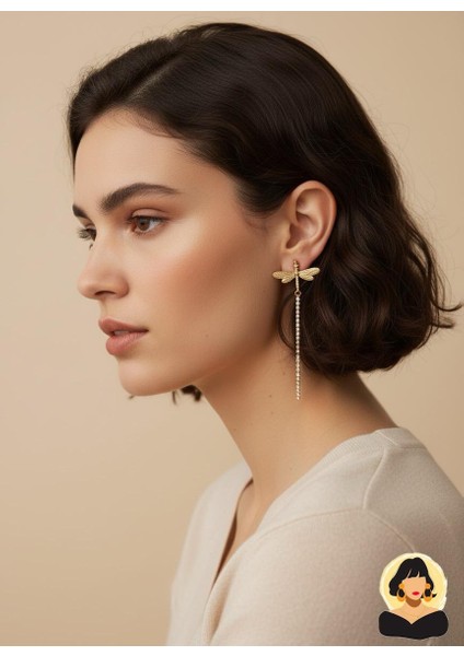 Yusufcuk Figürlü Uzun Zincir Sallantılı Gold Bijuteri Küpe