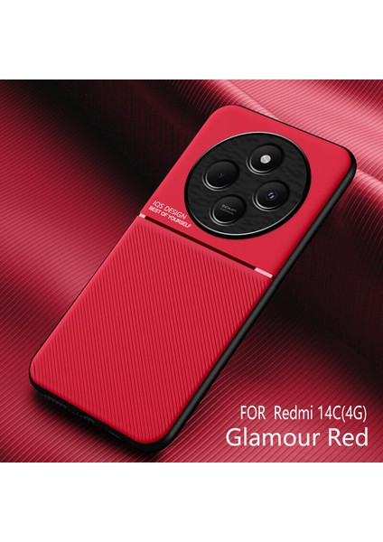Xiaomi Redmi 14C Kılıfı, Şık Moire Gömülü Demir Plaka Halkasız Braketli Telefon Kılıfı-Kırmızı (Yurt Dışından)