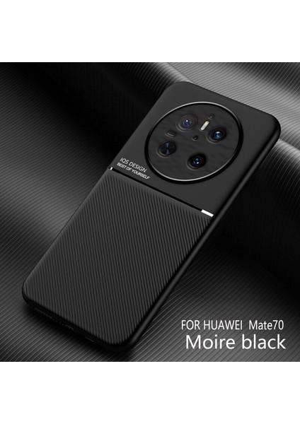 Huawei Mate 70 Kılıfı, Şık Moire Gömülü Demir Plaka Halkasız Braketli Telefon Kılıfı-Siyah (Yurt Dışından)