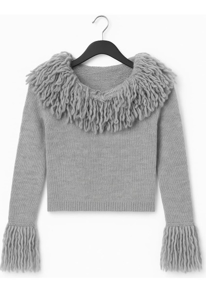 Saçaklı Madonna Yaka Kadın Triko Kazak fiyatları