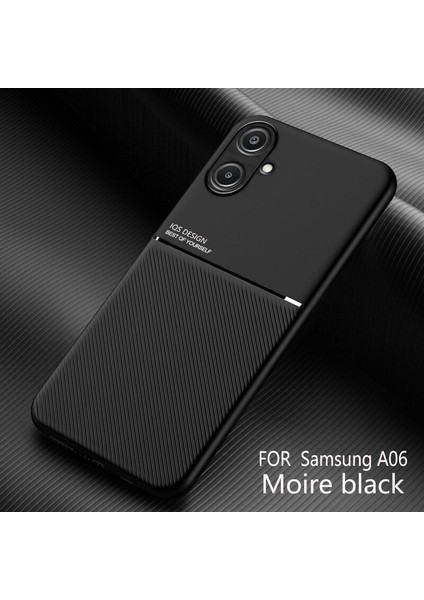 Samsung Galaxy A06 Kılıfı, Şık Moire Gömülü Demir Plaka Halkasız Braketli Telefon Kılıfı-Siyah (Yurt Dışından)