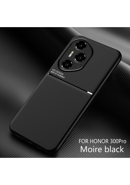 Honor 300 Pro Kılıfı, Şık Moire Gömülü Demir Plaka Halkasız Braketli Telefon Kılıfı-Siyah (Yurt Dışından)