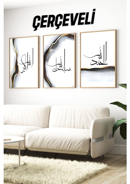 🖼️ Siyah, Gri ve Altın Renklerde Modern Hat Sanatı Çerçeveli Tablo Seti – 3’lü Kombin🖼️ CRV1091 23 x 32
