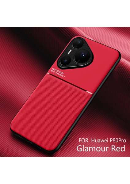 Huawei Pura 80 Pro Kılıfı, Şık Moire Gömülü Demir Plaka Halkasız Braketli Telefon Kılıfı-Kırmızı (Yurt Dışından)