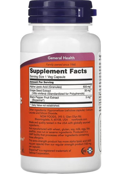 , Alpha Lipoic Acid+Grape Seed Extra Strength, 600 Mg, 60 Veg Caps fiyatları