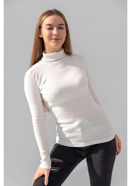 Kadın Pamuklu Balıkçı Yaka Kaşkorse Şardonlu Fitilli Slimfit Kazak Body Standart fırsatları