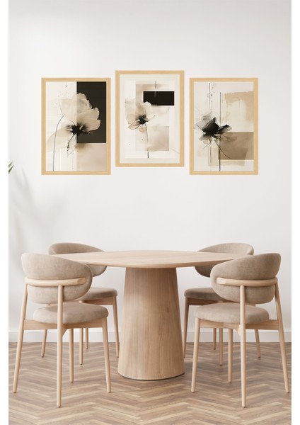 🌿 Siyah Beyaz Modern Çiçek Desenli Çerçeve Görünümlü 3'lü Tablo Seti 🌟 CRVS1173 13 x 17 fiyatları