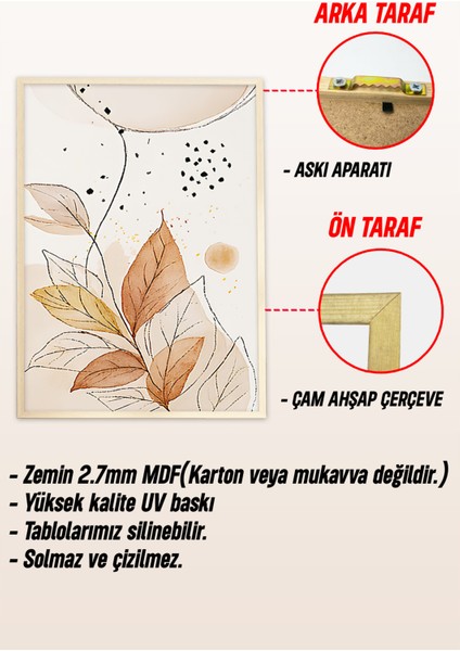 🌿 Modern Çizgilerle Doğanın Zarafeti: 3’lü Çerçeveli Dekoratif Tablo Seti - Yaprak Temalı🌿 CRV1174 23 x 32