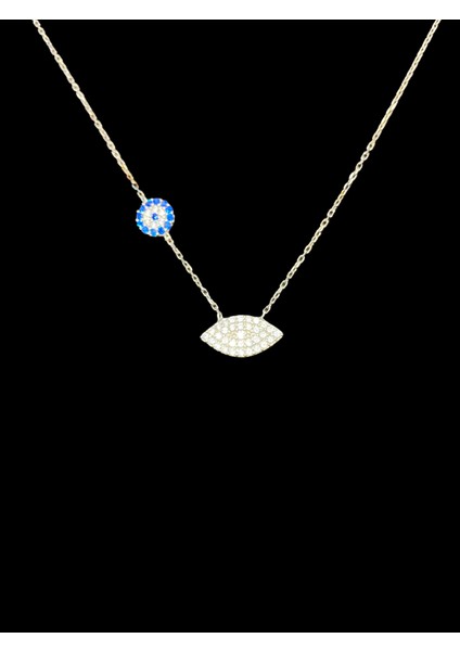 925 Ayar Nazar Boncuklu Göz Model, 40-45 cm Kolye Uzunluğu, Ağırlık Ortalama 2-2,5 gr Aralığında, Mükemmel Hediye 925 Ayar Gümüş Kolye (KOD2743)