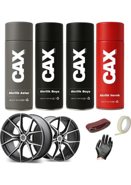 Gun Metal Araba Jant Sprey Akrilik Özel Yapım Sprey Boya Seti 400 ml Bant-Zımpara-Eldiven