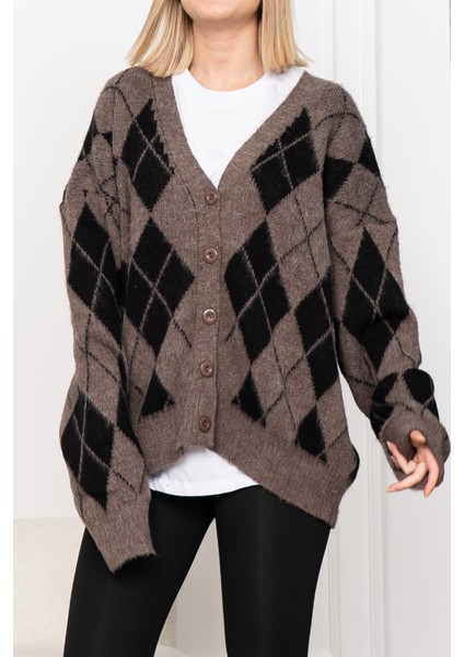 Baklava Desen Salaş Oversize Yün Hırka 27331