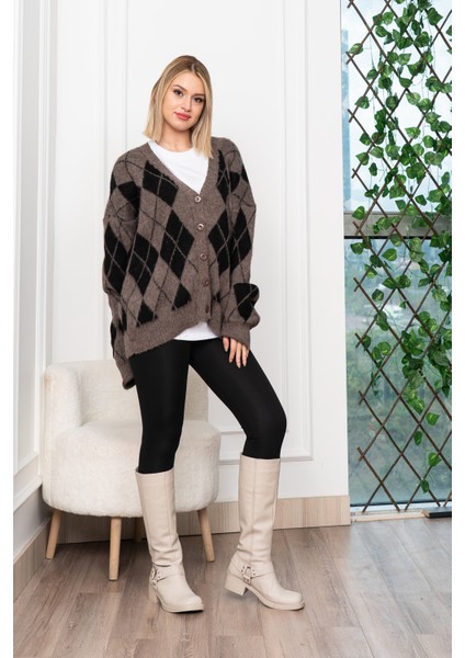 Baklava Desen Salaş Oversize Yün Hırka 27331 modelleri