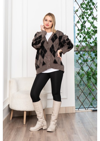 Baklava Desen Salaş Oversize Yün Hırka 27331 fırsatları