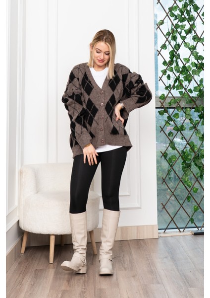 Baklava Desen Salaş Oversize Yün Hırka 27331 indirimleri