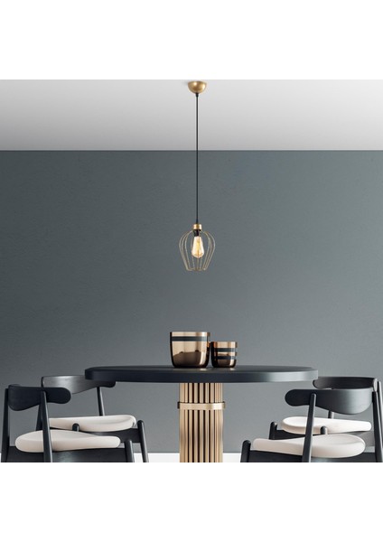 Armut Tekli Tel Sarkıt Avize Parlak Gold, Modern Dekoratif Metal Lamba ARMUT-6677