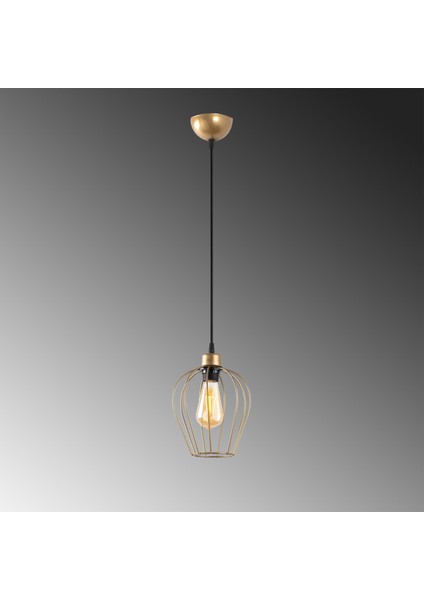 Armut Tekli Tel Sarkıt Avize Parlak Gold, Modern Dekoratif Metal Lamba ARMUT-6677