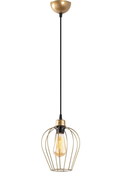 Armut Tekli Tel Sarkıt Avize Parlak Gold, Modern Dekoratif Metal Lamba ARMUT-6677