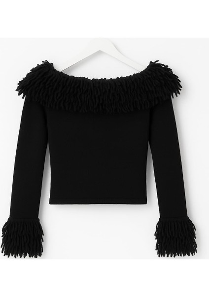 Saçaklı Madonna Yaka Kadın Triko Kazak fiyatları