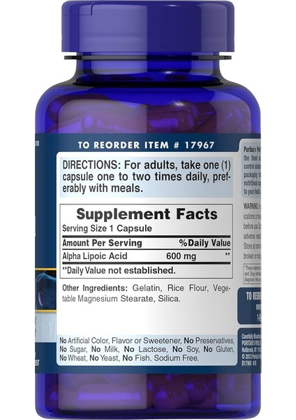 Puritans Pride Alpha Lipoic Acid 600 Mg, 60 Caps fiyatları