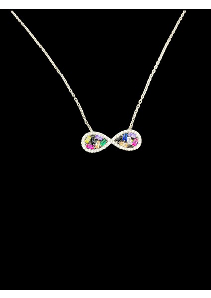 925 Ayar Renkli Zirkon Taşlar Sonsuzluk Modern Tasarım Model, 40-45 cm Kolye Uzunluğu, Ağırlık Ortalama 2-2,5 gr Aralığında, Mükemmel Hediye 925 Ayar Gümüş Kolye (KOD2769)