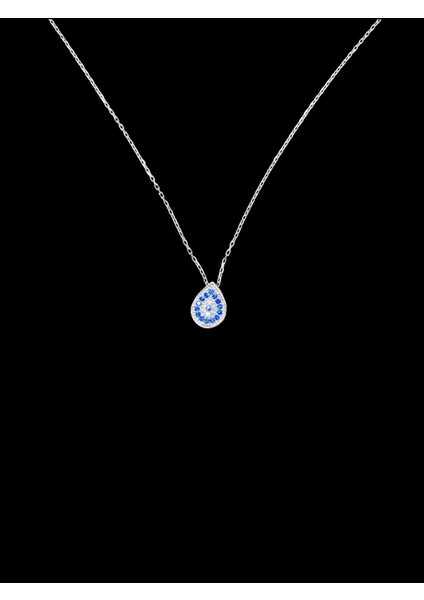 925 Ayar, Zirkon Taşlı,damla Nazar Boncuk Model, 40-45 cm Kolye Uzunluğu, Ağırlık Ortalama 2-2,5 gr Aralığında, Mükemmel Hediye 925 Ayar Gümüş Kolye (KOD2779)