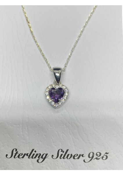 925 Ayar, Mor Renk Taşlar Kalp Model, 40-45 cm Kolye Uzunluğu, Ağırlık Ortalama 2-2,5 gr Aralığında, Mükemmel Hediye 925 Ayar Gümüş Kolye (KOD2709) fiyatları