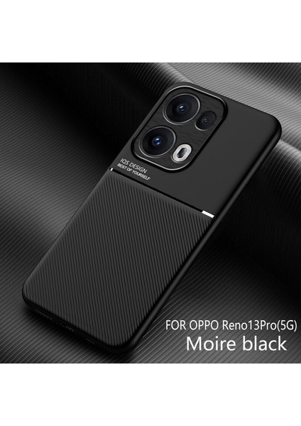Oppo RENO13 Pro Kılıfı, Şık Moire Gömülü Demir Plaka Halkasız Braketli Telefon Kılıfı-Siyah (Yurt Dışından)